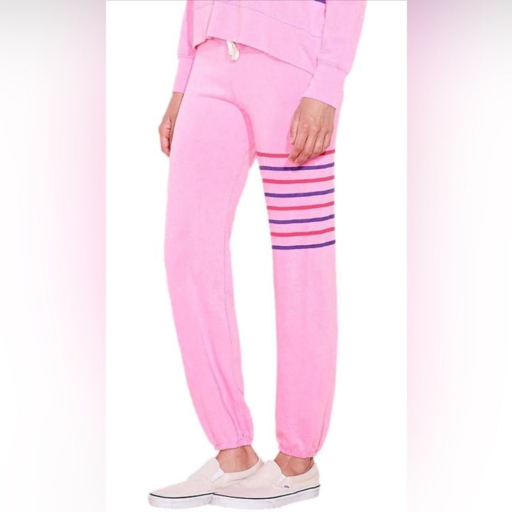 New SUNDRY Women's Stripes Sweatpants in Pigment Dyed Pink Neon size 3/L
